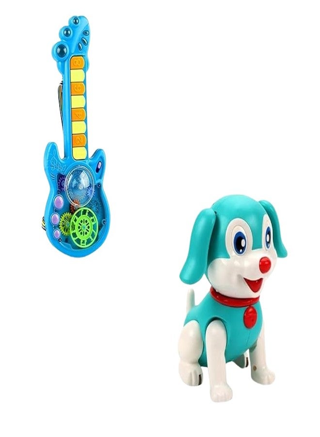 MKY Musical Piano Guitar Toy with Multicolor Light and Dazzling Sound - Pack of 1 and Musical Walking Jumping Smart Dog Toy for Children Funny Robot Dog for Kids with LED Lights (Combo of 2) - Image 1